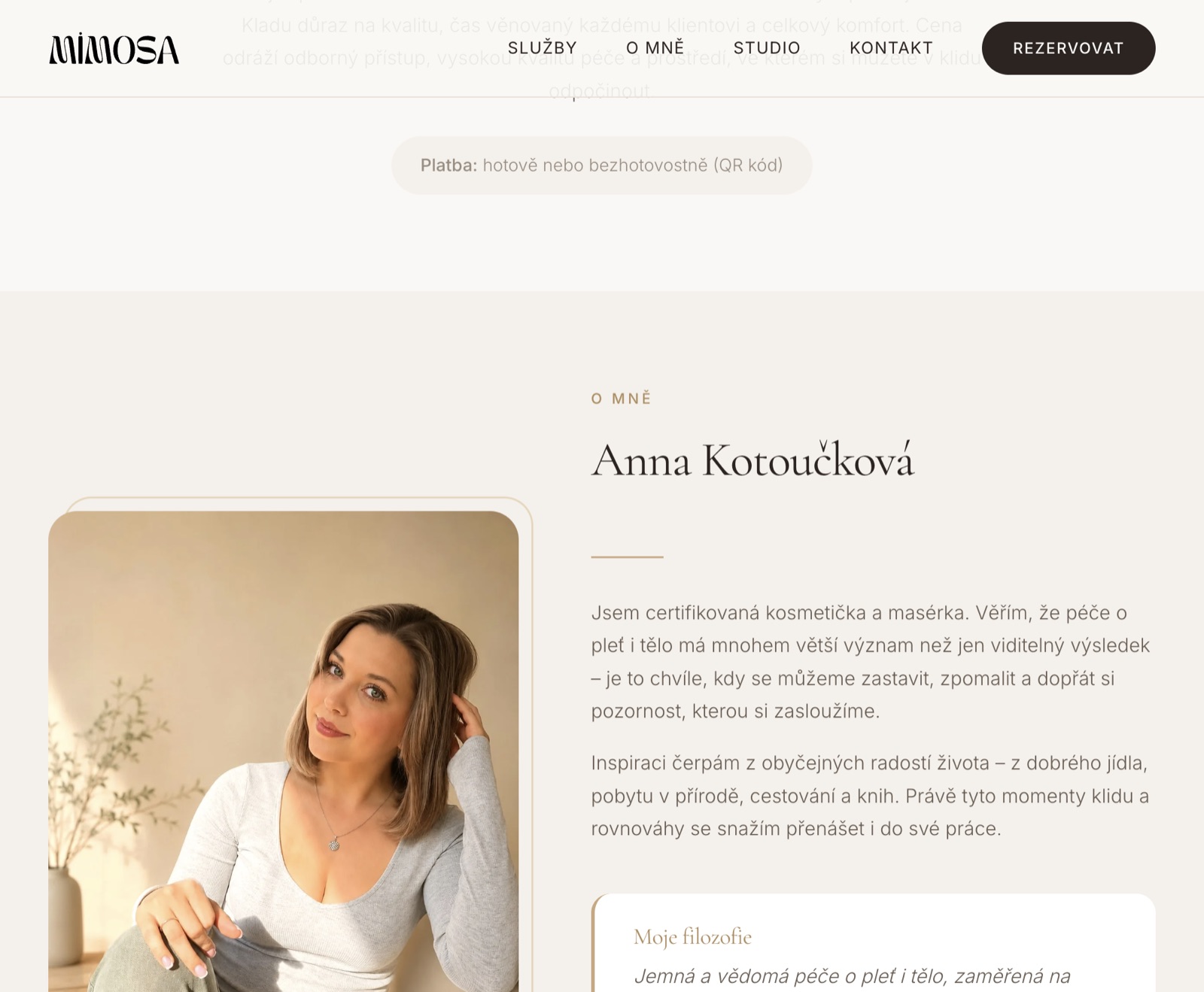 kosmetika-mimosa.cz — o mně (desktop)